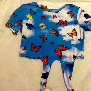Blue butterfly top